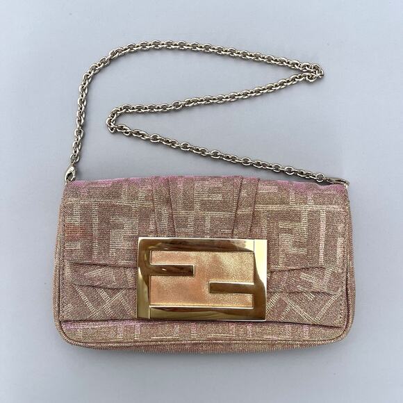 Fendi iridescent Rose Gold Clutch With Chain Metallic Shimmer Bag - Picture 1 of 16